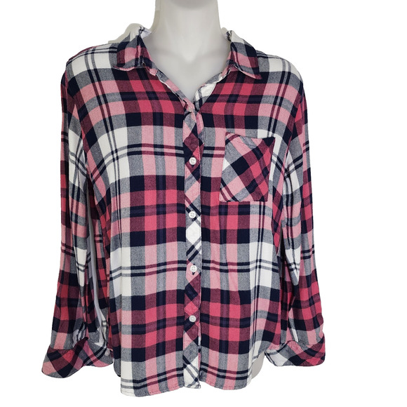 Rails Hunter Plaid Long Sleeve Button Up Shirt Mulberry White Indigo Small Soft - Picture 1 of 12